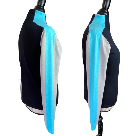 Spanner Retro Black Blue Color Block Tight Knit High Neck Long Sleeve Sweater S - Picture 8 of 16